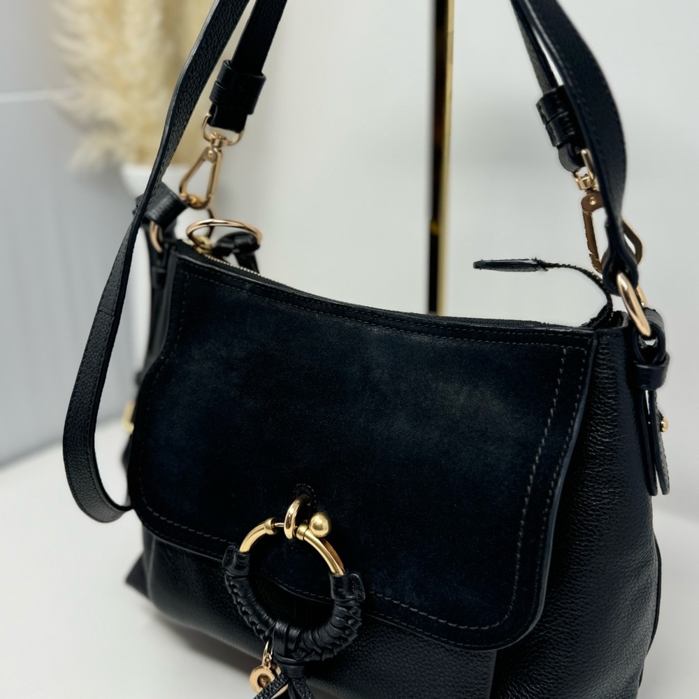 💯 Authentic SEE BY CHLOÉ Small Black  Lesther Joan Leather Two Way Bag - Picture 3 of 10